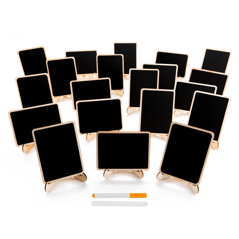 DSTELIN 20 Pack Wood Mini Chalkboards Signs with Support Easels, Place Cards, Small Rectangle Chalkboards Blackboard for Weddings, Birthday Parties, Message Board Signs and Event Decorations - Image 1
